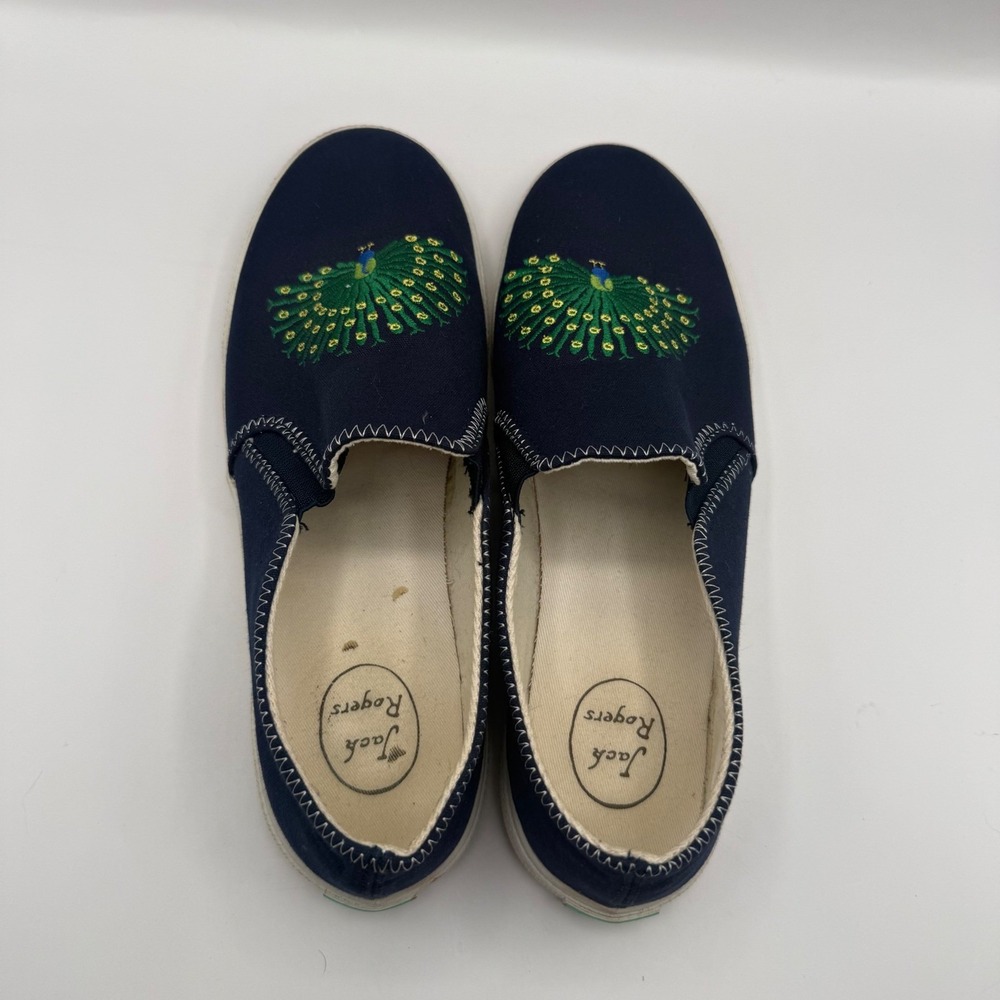 Jack Rogers Navy Canvas Peacock Embroidered Slip On Sneakers Shoes Womens 8M - Picture 7 of 9